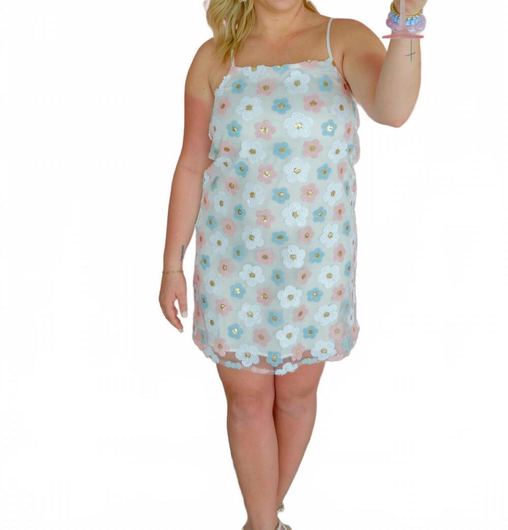 NEW STORIA confetti bloom sequin dress in white